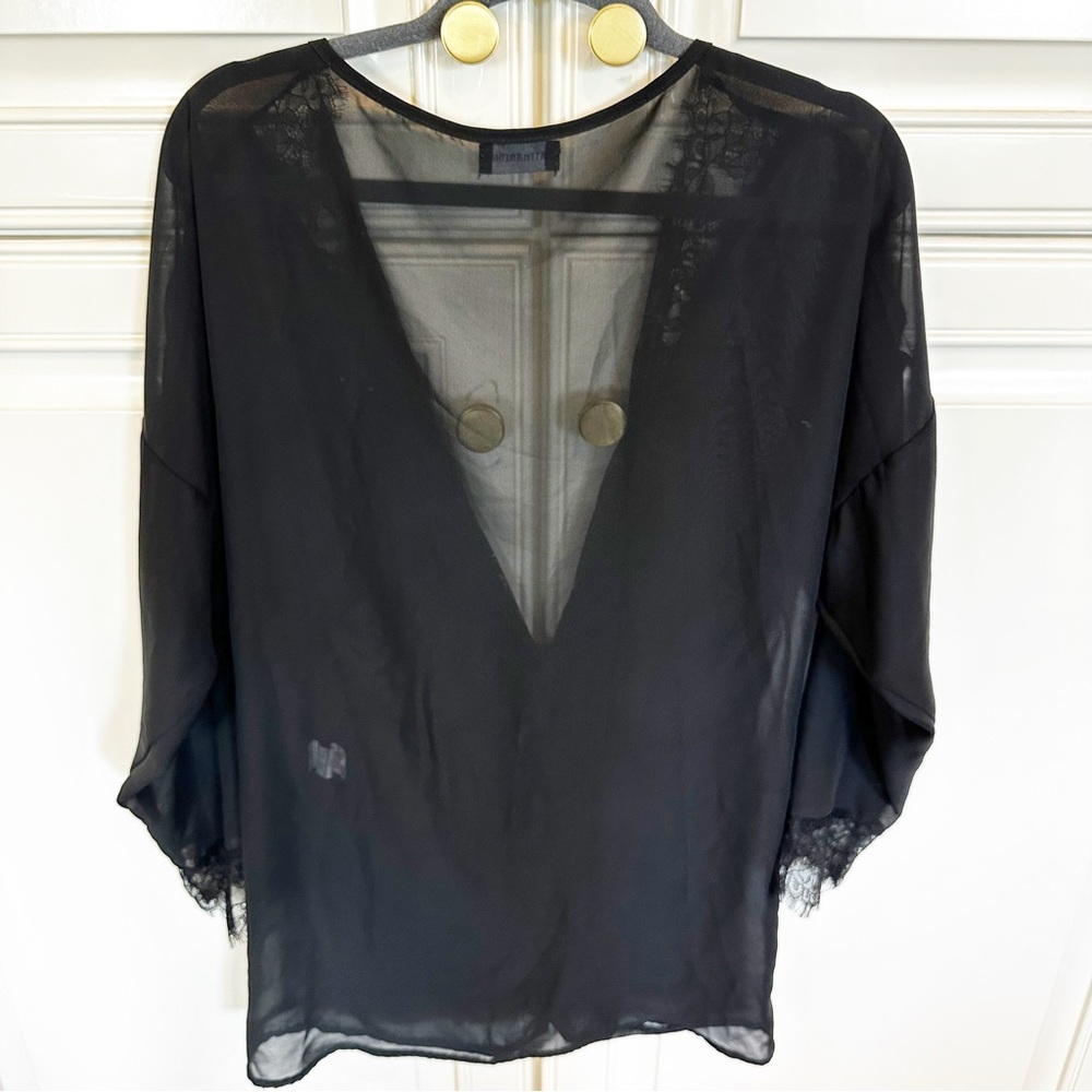 PLT Pretty Little Thing Womens Black Sheer Lace Tie Front Short Robe Lingerie 4 - Picture 10 of 10